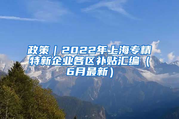 政策｜2022年上海专精特新企业各区补贴汇编（6月最新）