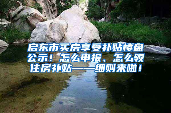 启东市买房享受补贴楼盘公示！怎么申报、怎么领住房补贴——细则来啦！