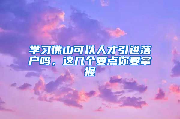 学习佛山可以人才引进落户吗，这几个要点你要掌握