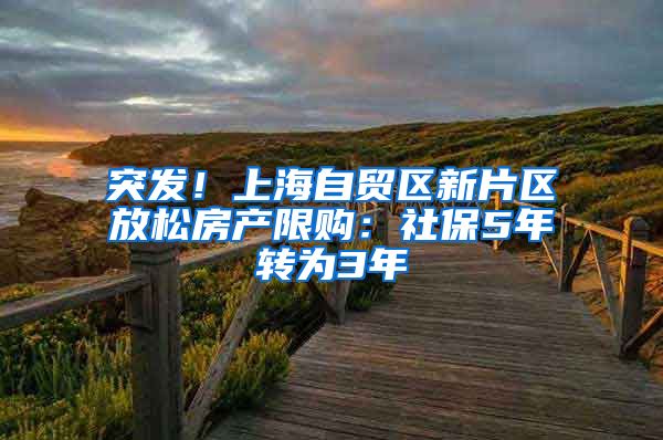 突发！上海自贸区新片区放松房产限购：社保5年转为3年