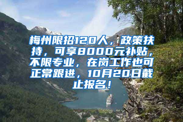 梅州限招120人，政策扶持，可享8000元补贴，不限专业，在岗工作也可正常跟进，10月20日截止报名！