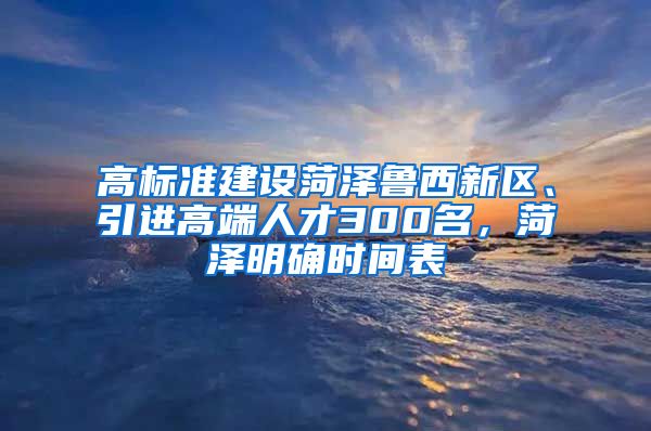 高标准建设菏泽鲁西新区、引进高端人才300名，菏泽明确时间表