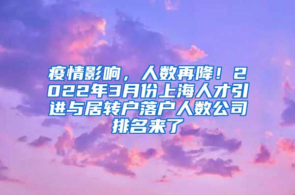 疫情影响，人数再降！2022年3月份上海人才引进与居转户落户人数公司排名来了