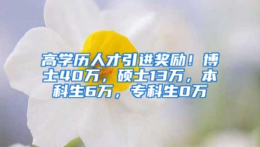 高学历人才引进奖励！博士40万，硕士13万，本科生6万，专科生0万