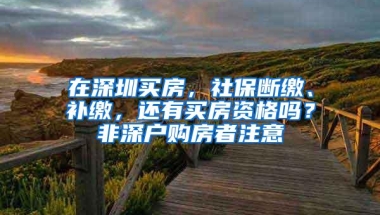 在深圳买房，社保断缴、补缴，还有买房资格吗？非深户购房者注意