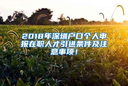 2018年深圳户口个人申报在职人才引进条件及注意事项！