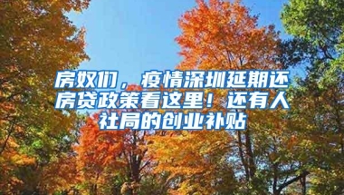 房奴们，疫情深圳延期还房贷政策看这里！还有人社局的创业补贴