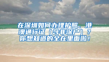 在深圳如何办理护照、港澳通行证（含非深户）？你想知道的全在里面啦！