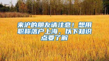 来沪的朋友请注意！想用职称落户上海，以下知识点要了解