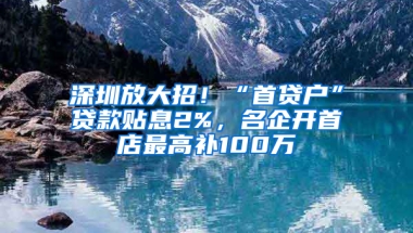 深圳放大招！“首贷户”贷款贴息2%，名企开首店最高补100万