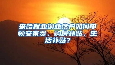 来哈就业创业落户如何申领安家费、购房补贴、生活补贴？