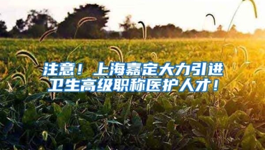 注意！上海嘉定大力引进卫生高级职称医护人才！