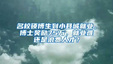 名校硕博生到小县城就业，博士奖励75万，就业难还是浪费人才？