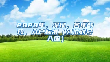 2020年，深圳，各年龄段，入户标准（列位对号入座）