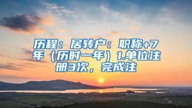 历程：居转户：职称+7年（历时一年）1.单位注册3次，完成注