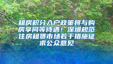 租房积分入户政策将与购房享同等待遇！深圳规范住房租赁市场若干措施征求公众意见