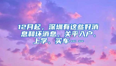 12月起，深圳有这些好消息和坏消息，关乎入户、上学、买车……