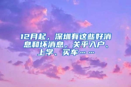 12月起，深圳有这些好消息和坏消息，关乎入户、上学、买车……