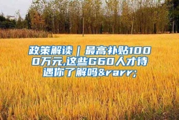 政策解读｜最高补贴1000万元,这些G60人才待遇你了解吗→