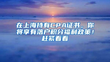 在上海持有CPA证书，你将享有落户积分福利政策！赶紧看看