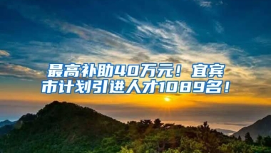 最高补助40万元！宜宾市计划引进人才1089名！