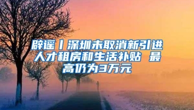 辟谣丨深圳未取消新引进人才租房和生活补贴 最高仍为3万元
