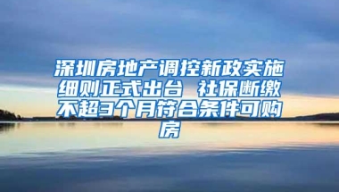 深圳房地产调控新政实施细则正式出台 社保断缴不超3个月符合条件可购房