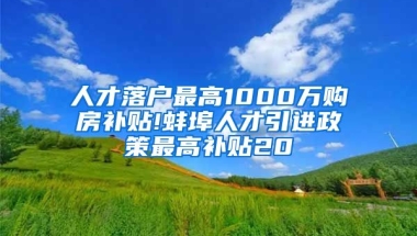 人才落户最高1000万购房补贴!蚌埠人才引进政策最高补贴20