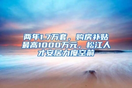 两年1.7万套，购房补贴最高1000万元，松江人才安居力度空前