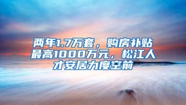 两年1.7万套，购房补贴最高1000万元，松江人才安居力度空前