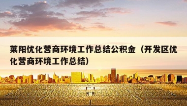 莱阳优化营商环境工作总结公积金（开发区优化营商环境工作总结）