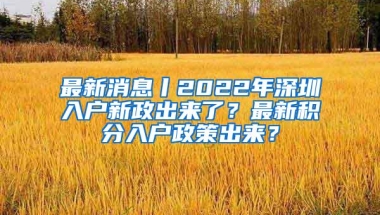 最新消息丨2022年深圳入户新政出来了？最新积分入户政策出来？