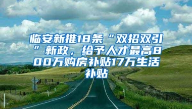 临安新推18条“双招双引”新政，给予人才最高800万购房补贴17万生活补贴