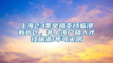 上海23条举措支持临港新片区，非上海户籍人才社保满1年可买房