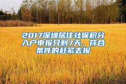 2017深圳居住社保积分入户申报只剩7天，符合条件的赶紧去报