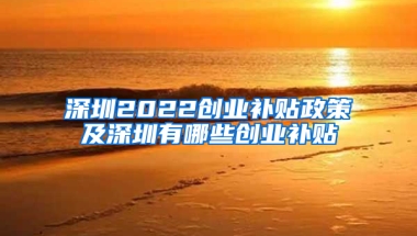 深圳2022创业补贴政策及深圳有哪些创业补贴