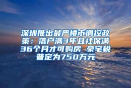 深圳推出最严楼市调控政策：落户满3年且社保满36个月才可购房 豪宅税普定为750万元