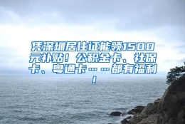 凭深圳居住证能领1500元补贴！公积金卡、社保卡、粤通卡……都有福利！