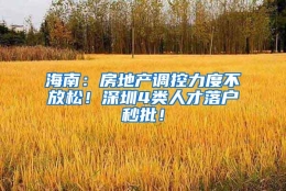 海南：房地产调控力度不放松！深圳4类人才落户秒批！