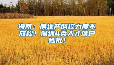 海南：房地产调控力度不放松！深圳4类人才落户秒批！