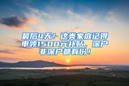 最后4天！这类家庭记得申领1500元补贴，深户非深户都有份！