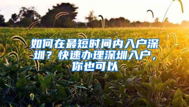 如何在最短时间内入户深圳？快速办理深圳入户，你也可以