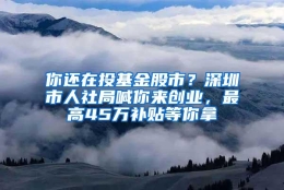 你还在投基金股市？深圳市人社局喊你来创业，最高45万补贴等你拿