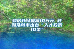 购房补贴最高10万元 呼和浩特市出台“人才政策10条”