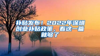 补贴发布！2022年深圳创业补贴政策，看这一篇就够了