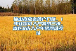 佛山拟放宽落户门槛，1年社保可入户高明三水，湾区9市入户年限同城互认