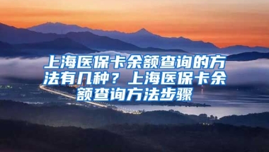 上海医保卡余额查询的方法有几种？上海医保卡余额查询方法步骤