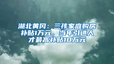 湖北黄冈：三孩家庭购房补贴1万元，当年引进人才最高补贴10万元