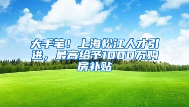 大手笔！上海松江人才引进，最高给予1000万购房补贴