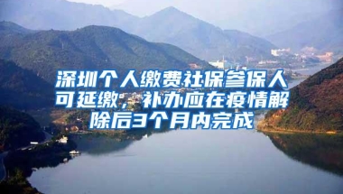 深圳个人缴费社保参保人可延缴，补办应在疫情解除后3个月内完成